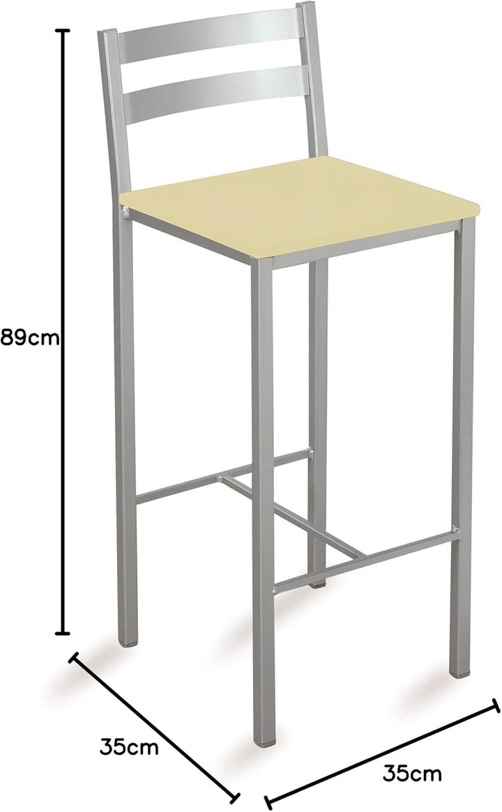 ASTIMESA Zwei hohe Küchenhocker mit horizontalen Streifen, Sitzfläche 60 cm, Kunstleder, Beige, Beig