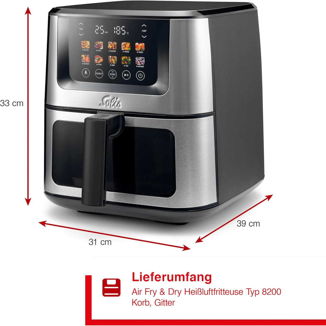 Solis Air Fry &amp; Dry Heissluftfritteuse – Gesunder Genuss mit 80% weniger Fett, 7,5 L XXL-Volumen, 10