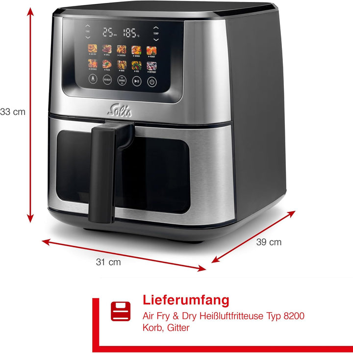 Solis Air Fry &amp; Dry Heissluftfritteuse – Gesunder Genuss mit 80% weniger Fett, 7,5 L XXL-Volumen, 10