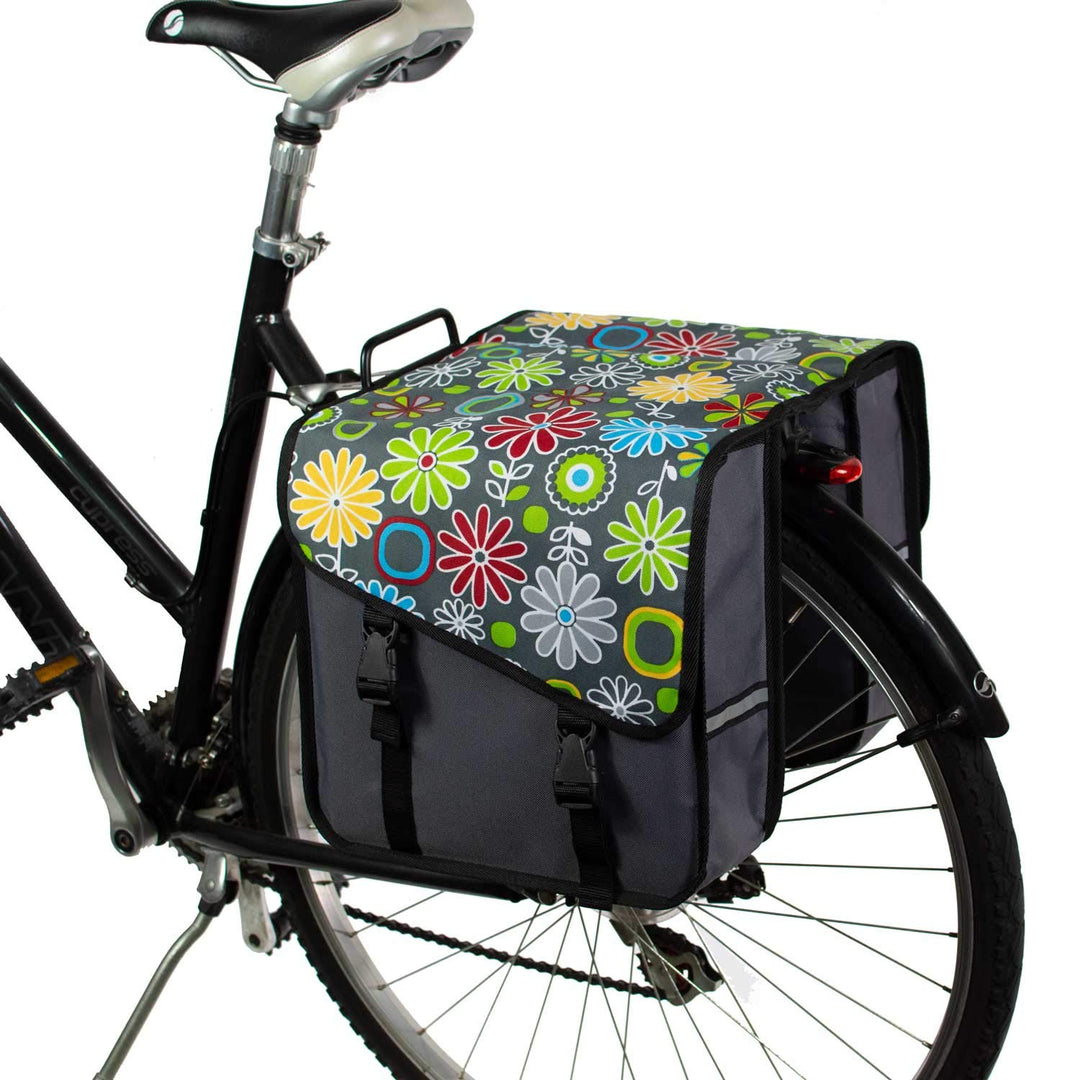 BikyBag Classic CS - Doppel Fahrradtasche Gepäckträgertasche (Graue Gänseblümchen), Graue Gänseblümc