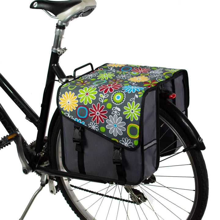 BikyBag Classic CS - Doppel Fahrradtasche Gepäckträgertasche (Graue Gänseblümchen), Graue Gänseblümc