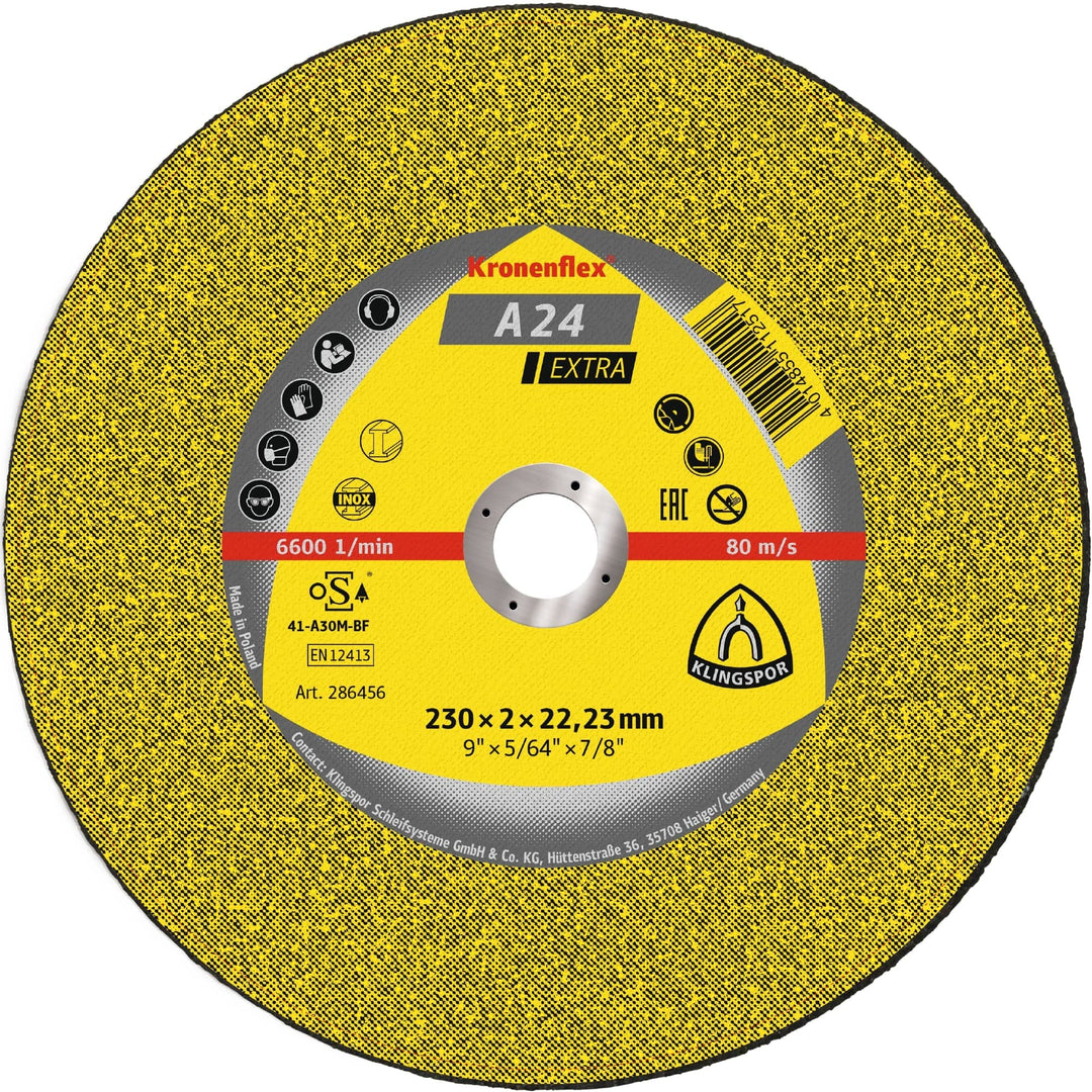 Klingspor 13492 A 24 EX, Trennscheiben für Handmaschinen, Verpackungseinheit 25, 230X3X22,23, G, 25