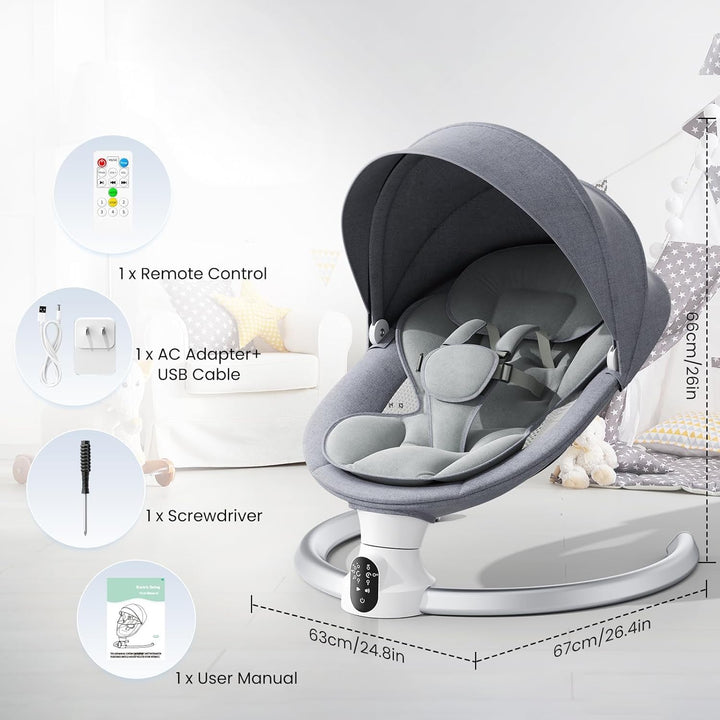 Bluetooth Elektrische Babyschaukel, Upgrade 5-Punkte Geschirr Elektrische Babywippe mit 5 Geschwindi