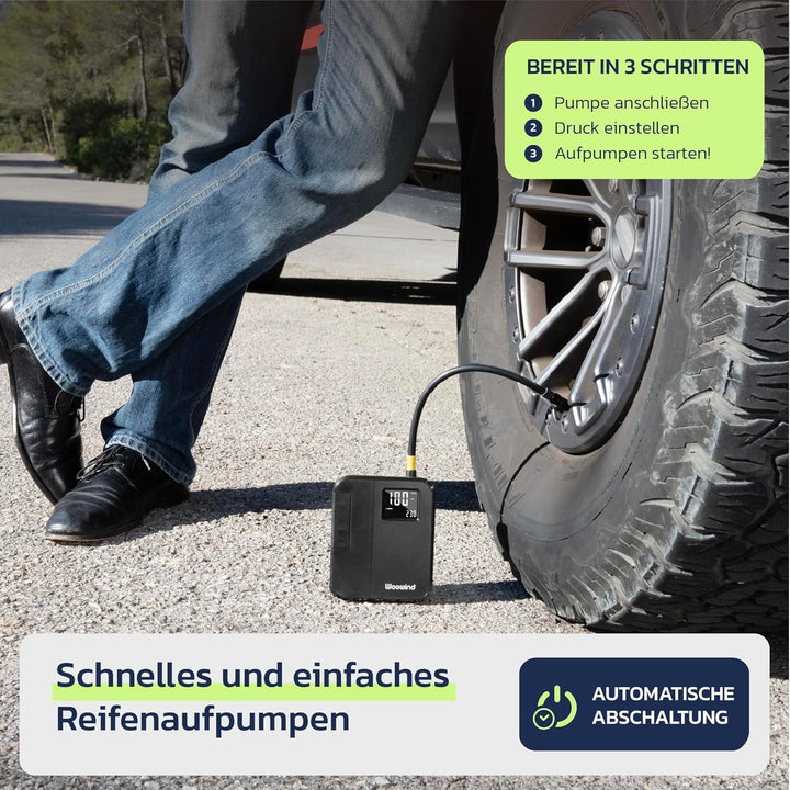 Woowind Akku Kompressor, Elektrische Luftpumpe Auto und Fahrradpumpe elektrisch, 150 PSI, inkl. Pres