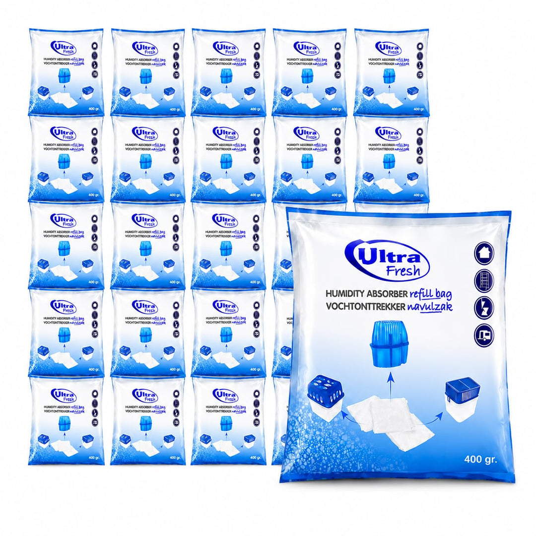 Ultra Fresh 24x Luftentfeuchter Granulat 400g XXL Nachfüllpack Schimmel- und Geruchsschutz mit Grati