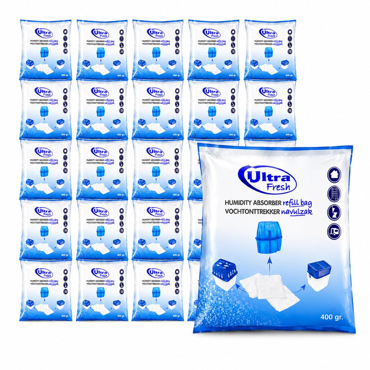 Ultra Fresh 24x Luftentfeuchter Granulat 400g XXL Nachfüllpack Schimmel- und Geruchsschutz mit Grati