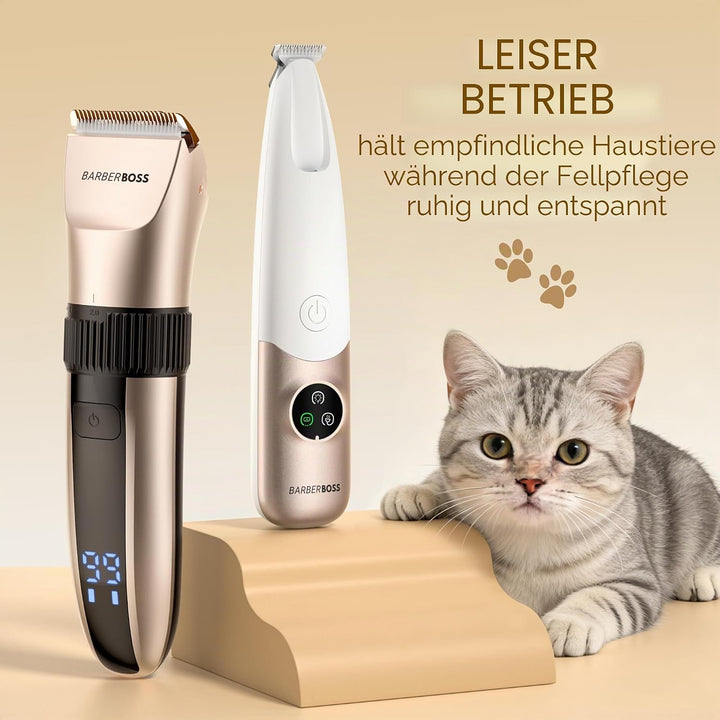 BarberBoss Kabelloser Haustier-Fellpflege-Clipper, Keramikklingen, LED-Display, schnelles Aufladen,