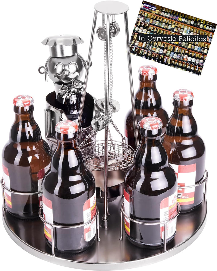 BRUBAKER Flaschenhalter Grillmeister mit Schwenkgrill Metall Skulptur mit