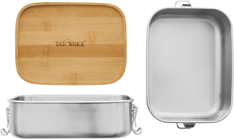 Tatonka Edelstahl Brotdose Lunch Box I Bamboo (800 ml / 1000ml) - Brotbox mit Bambusdeckel und Bügel