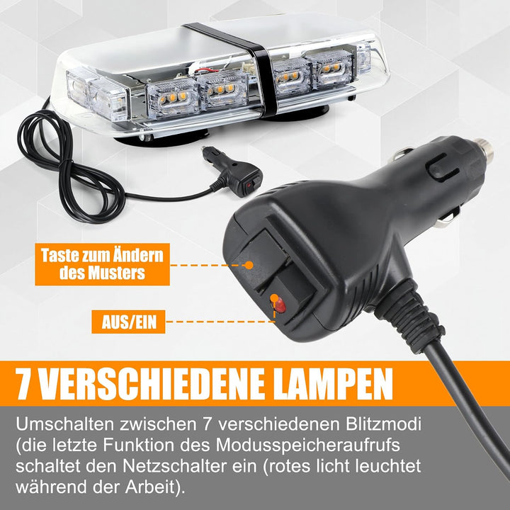 ROUTEKING 36 LED Warnleuchte - 12/24V Rundumkennleuchte Warnlicht 7 Modi Light Mit Super Magnetfuss,