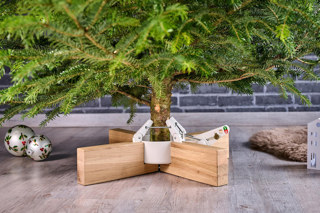 KRINNER Design Weihnachtsbaum Christbaumständer Kopenhagen Eiche/weiss inkl. Fusspedal-und Einseilte