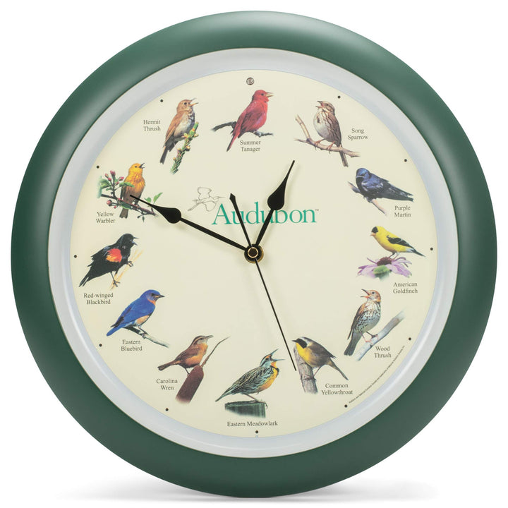 Mark Feldstein & Associates Audubon Wanduhr Singender Vogel, 33 cm 33 cm Grün, 33 cm Grün