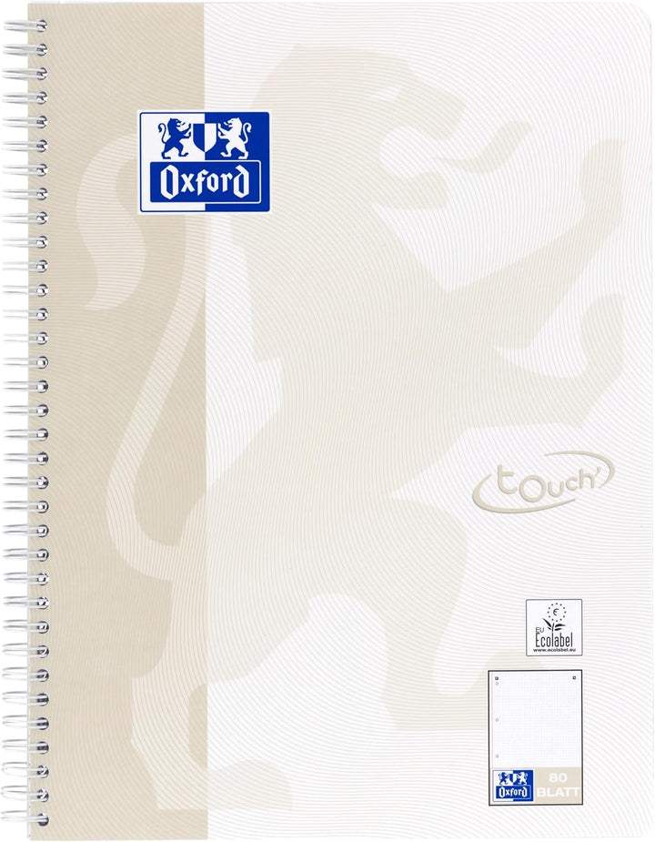 Oxford Touch Collegeblock A4 punktkariert/dotted, 160 Seiten, lichtgrau, 3 Stück Single, Single