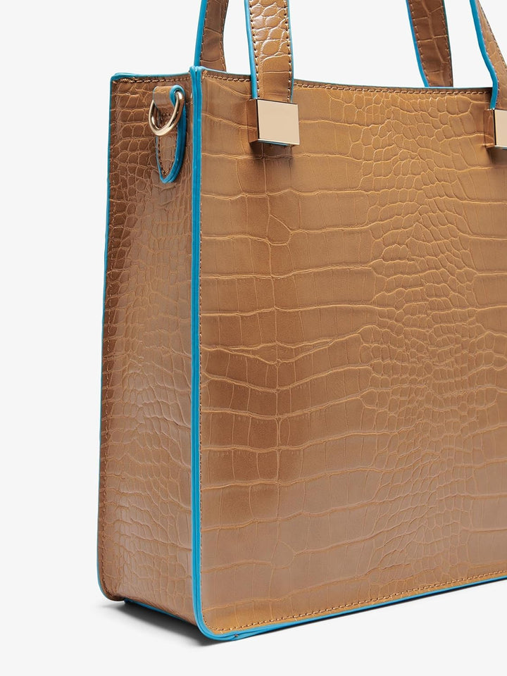 ONLY female Schultertasche ONLPETRA CROCO PU TOTE BAG Cognac/Detail:airy Blue Edge, Cognac/Detail:ai
