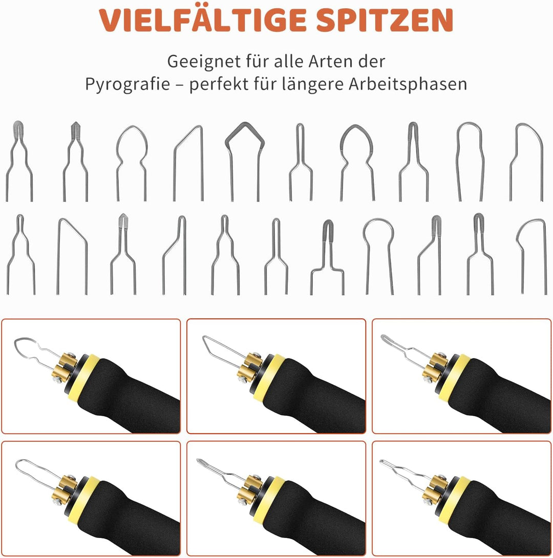 BURNNOVE Holz Pyrographie Set 100W, 100–750°C, Doppel-Pyrographie-Stifte mit LCD-Display, 21 Spitzen
