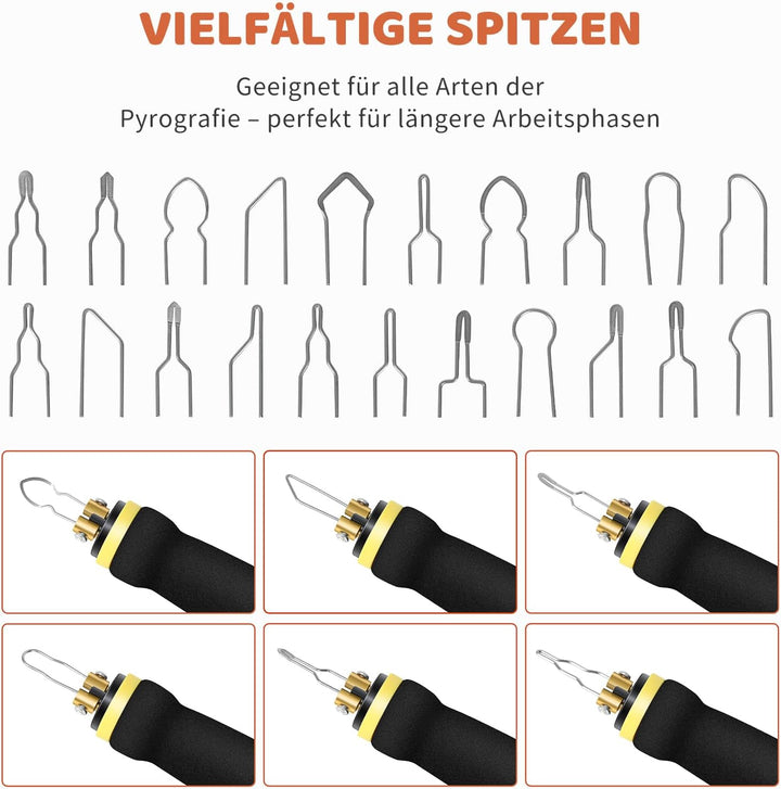 BURNNOVE Holz Pyrographie Set 100W, 100–750°C, Doppel-Pyrographie-Stifte mit LCD-Display, 21 Spitzen