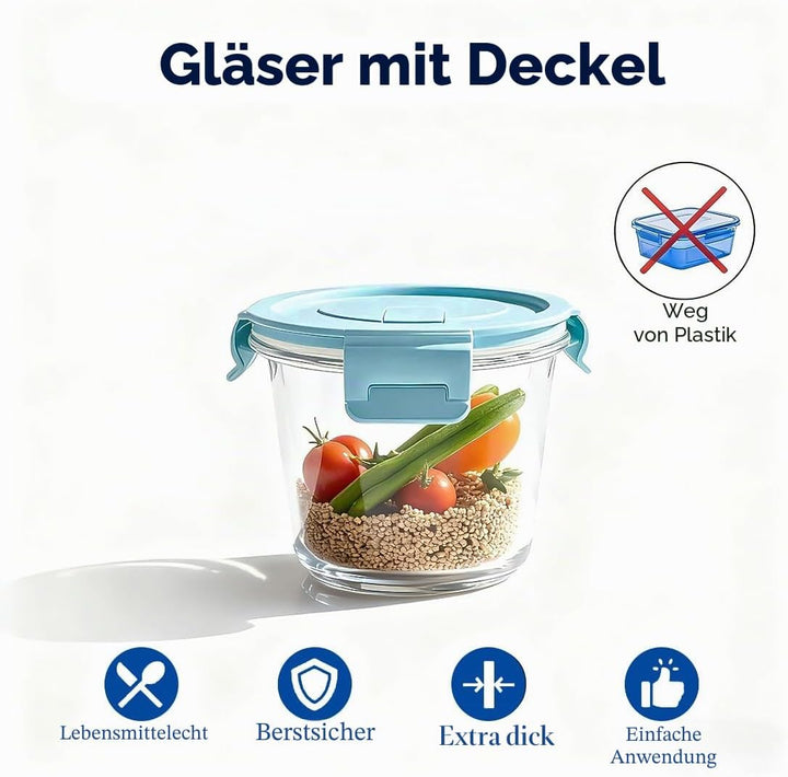 S.ROKE TTAN 710ml Glas Lebensmittelbehälter, Glas Suppe Behälter, Runde Glas Lebensmittelbehälter &
