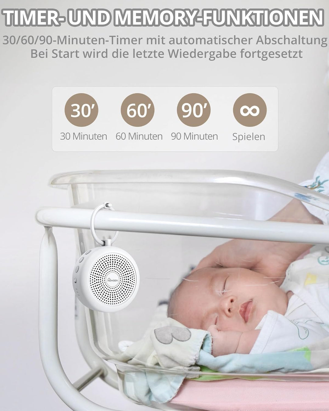 HOMGEN White Noise Machine Baby Tragbare Weisses Rauschen Einschlafhilfe Babys Schlafhilfe mit Nacht