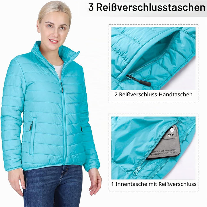 Outdoor Ventures Damen Steppjacke Leichte Warme Packbare Übergangsjacke Puffer Jacke für Frauen Gefü