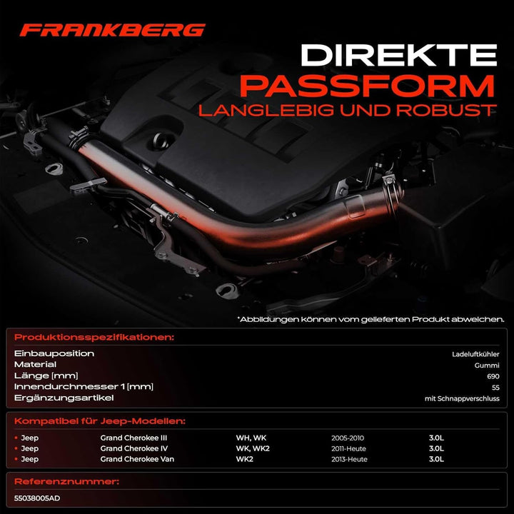 Frankberg Ladeluftschlauch Turboschlauch Kompatibel mit Grand Cherokee III 3.0L Diesel 2005-2010 Gra