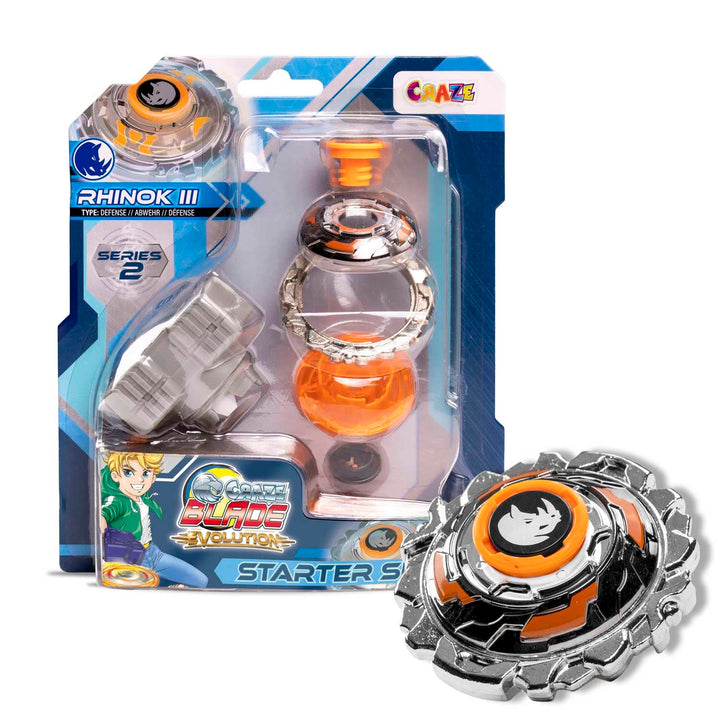CRAZE BLADE Kampfkreisel - Starter Set Evolution Rhinok - Kreisel Metall sehr robust mit Launcher &