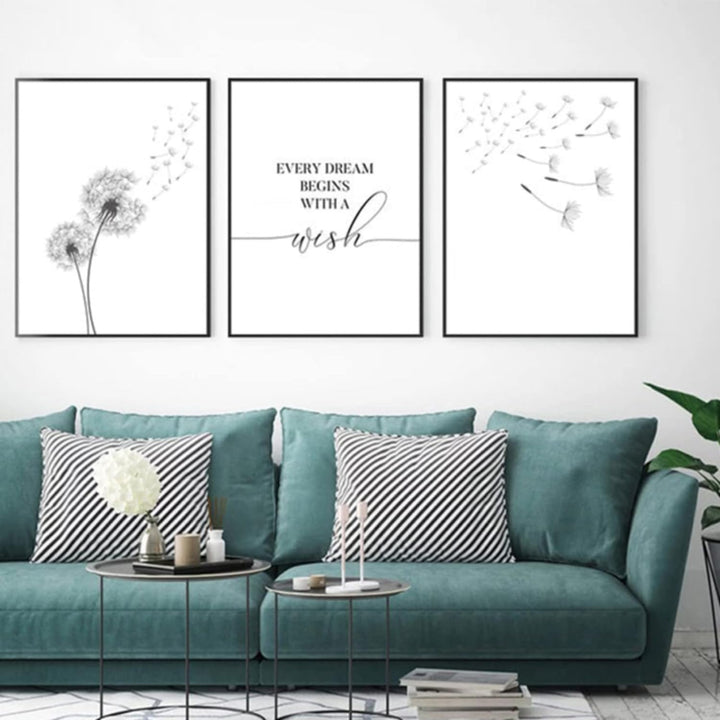 Trayosin 3er Poster Set Wohnzimmer - Aesthetic Blume Schwarz Weiss Bilder Deko Schlafzimmer - Pusteb