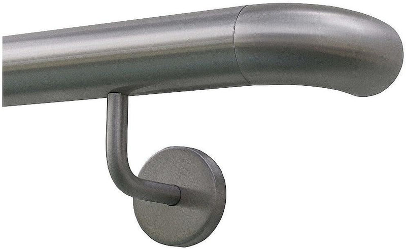 TIBU Handlauf Geländer Edelstahl Ø 42,4 mm - Länge 80 cm - Ende Bogen zur Wand und gewinkelte Halter