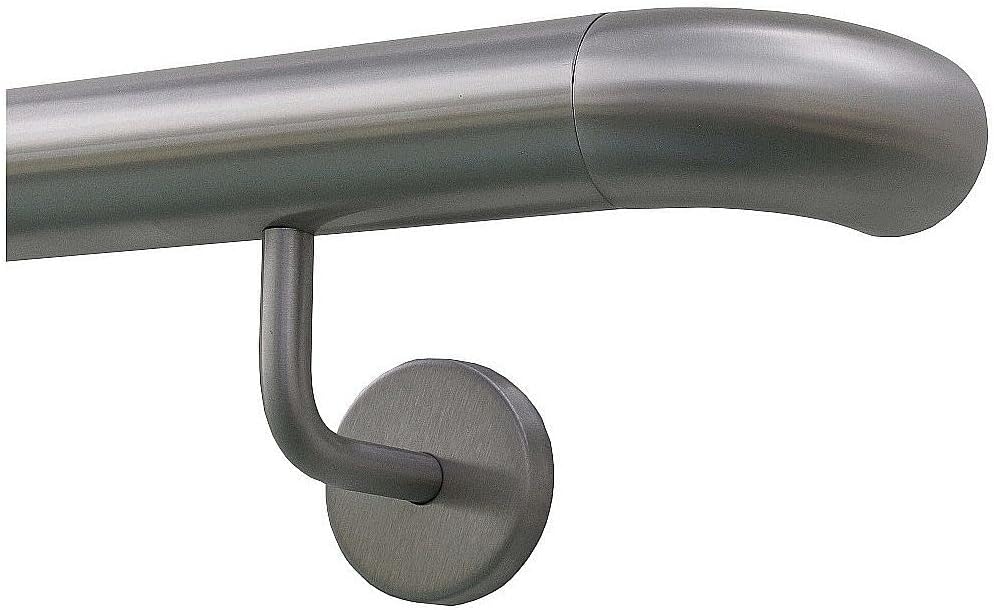 TIBU Handlauf Geländer Edelstahl Ø 42,4 mm - Länge 80 cm - Ende Bogen zur Wand und gewinkelte Halter