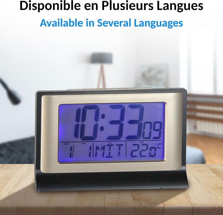 FICHTEC - Digitaler Wecker 13cm Funkgesteuerter Wecker - LCD-Bildschirm mit Blauer Hintergrundbeleuc