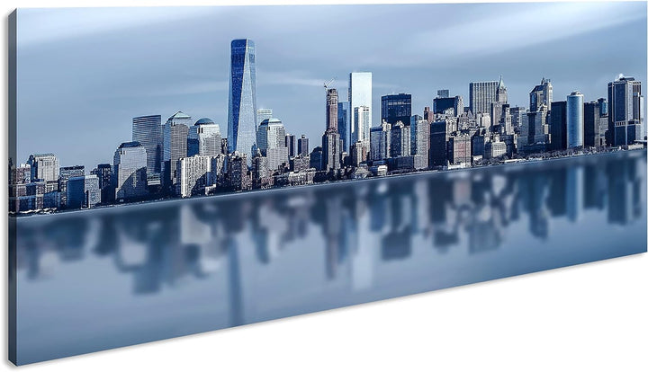 Küste von New York Panorama 120x60 cm als Leinwandbild, Motiv fertig gerahmt auf Echtholzrahmen, Hoc