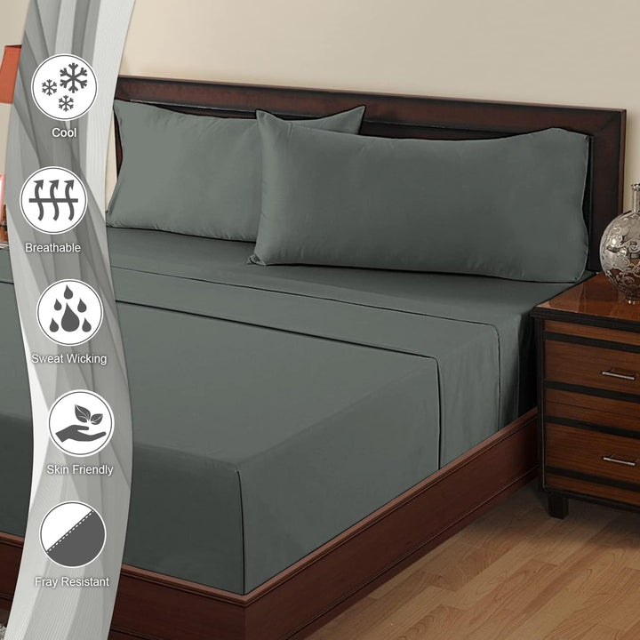 Pizuna Luxuriöser Soft-Satin 2er Pack Kissenbezug 40x80 cm Anthrazit Grau, 600 Fadenzahl Baumwolle K