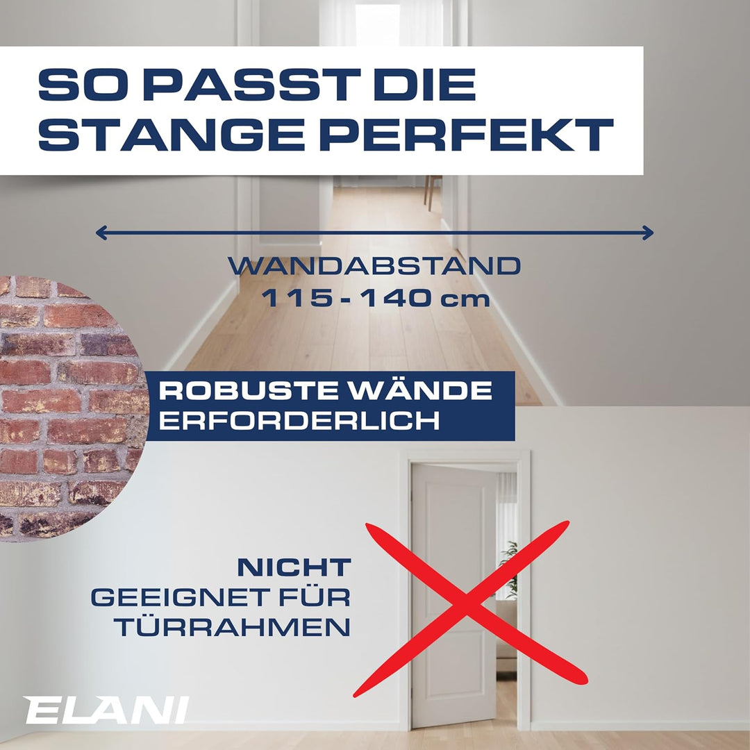 ELANI – Klimaneutrale Klimmzugstange Wand 115-140 cm ohne Bohren mit innovativer Gewindesperre für s