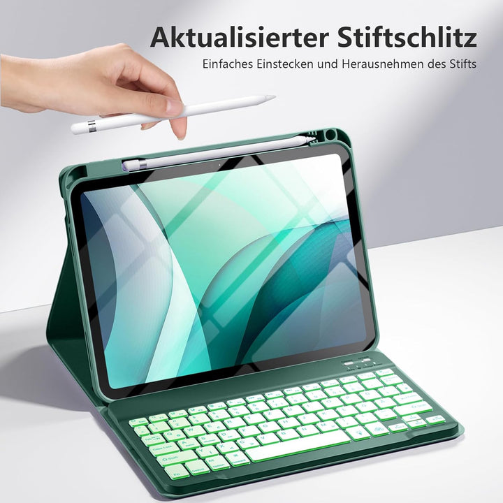 drivego Hülle mit Tastatur für iPad 10 Generation 10.9 Zoll 2022, 7-Farbige Beleuchtete, Magnetische