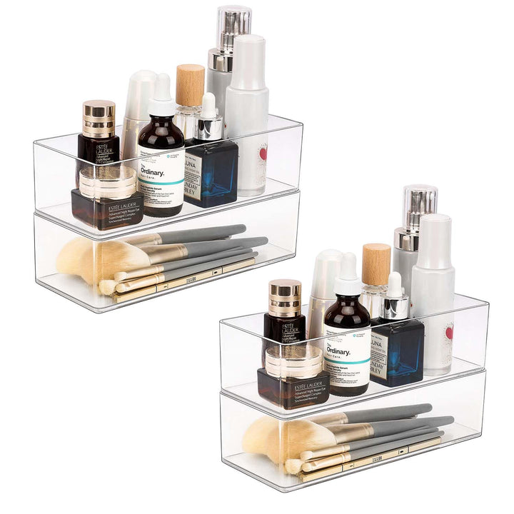 JessLab Acryl Organizer, 4er-Set Transparente Makeup Aufbewahrung für Schminktisch, Arbeitsplatte, B