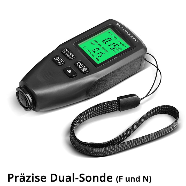 STAHLWERK Schichtdickenmessgerät – Kompakter Lackdickenprüfer 0-2000 µm für KFZ und Materialprüfung,