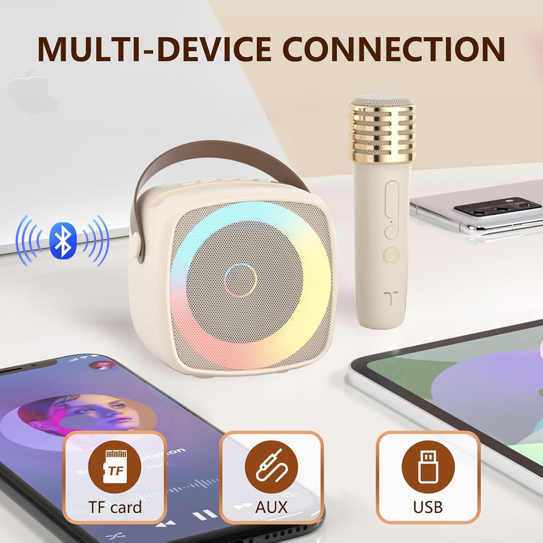 Karaoke Maschine 2 Mikrofone für Jungen Mädchen, tragbare Bluetooth-Lautsprecher mit dynamischen Lic