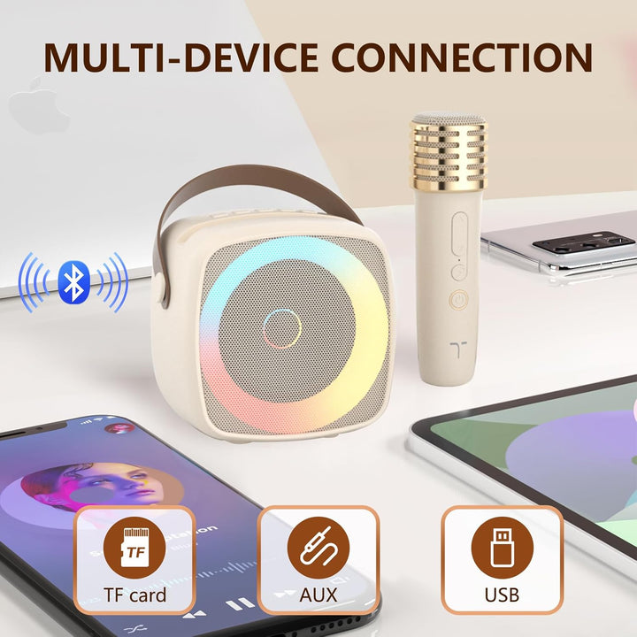 Karaoke Maschine 2 Mikrofone für Jungen Mädchen, tragbare Bluetooth-Lautsprecher mit dynamischen Lic