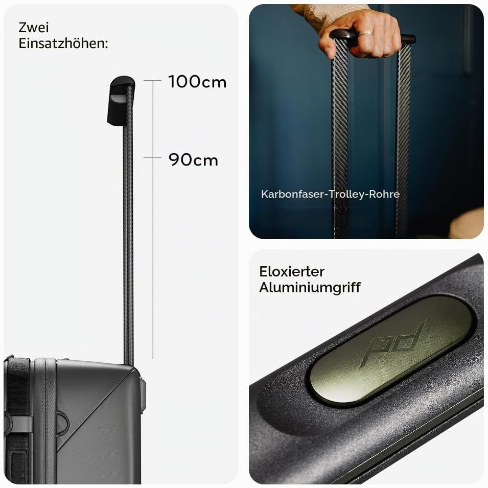 Peak Design Roller Pro – Kleiner erweiterbarer Koffer mit Rädern, Kohlefasergriff, Hubbrückenöffnung