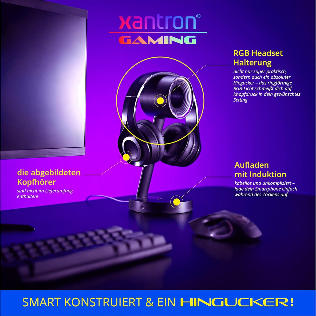 Xantron® Headset Halterung mit dynamischer RGB Beleuchtung & Induktiver Ladestation/Ideal für passio