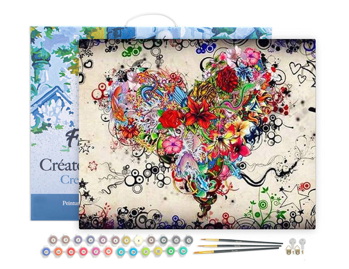 Figured'Art Malen Nach Zahlen Erwachsene Mit Rahmen Blumenherz - Paint by Numbers Basteln DIY Bastel