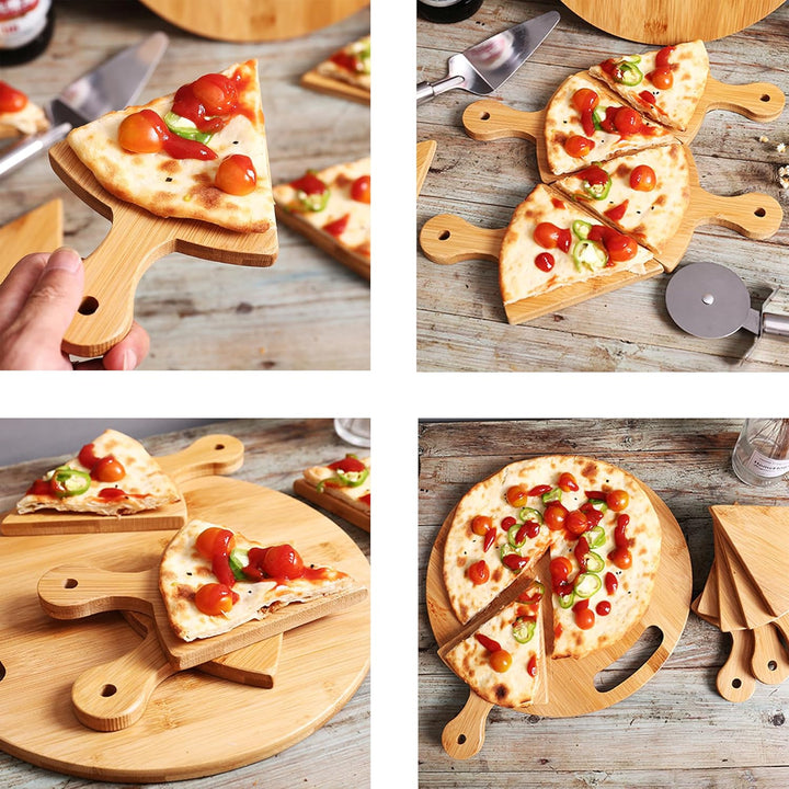 Pizza Paddle Service Board, 11in Rundes Fruchtbrett Mit 6pcs Dreieckigen Einzelpanelen, Pizzateller