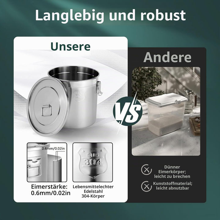 Fyssnn 6L/12L/21L Luftdichter Kanister Aus Edelstahl Küche Getreidebehälter Eimer mit Deckel Edelsta