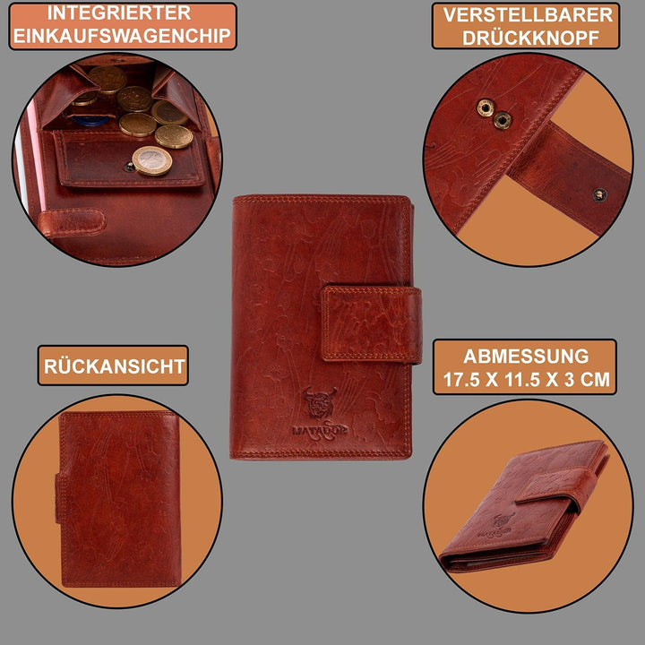 MATADOR Damen Echt Leder Brieftasche Geldbörse Damen TüV Geprüfter RFID Travel Organizer Blumen Vint