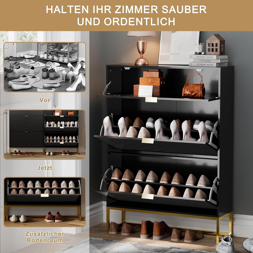 UEV Schuhschrank mit 2 Klappen und 1 Schublade Schuhablage Schuhkommode Schuhregal Schuhkipper Platz
