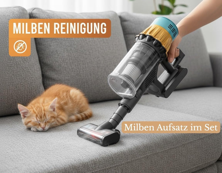 45000Pa/650W/80Min/300 qm Akkustaubsauger Kabellos, Milben Aufsatz, Akku Staubsauger Super Leise, Ak