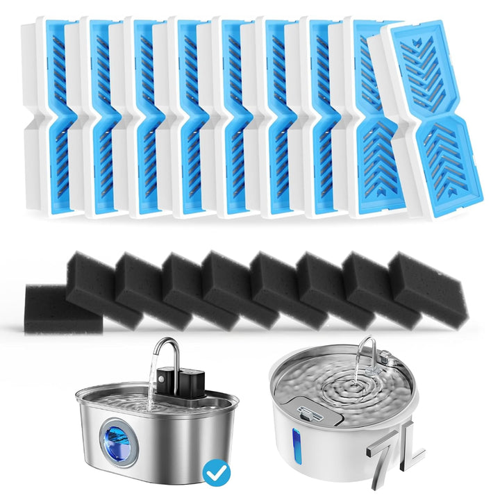 PEKTACO Katzenwasserbrunnenfilter, Ersatzfilter und Vorfilterschwämme für 3,2 l Haustier-Wasserbrunn