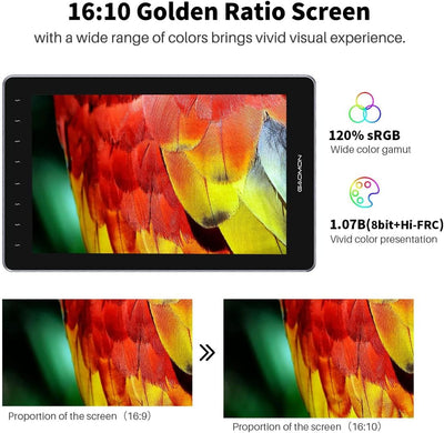 GAOMON PD1610 Grafiktablett mit 2.5K QHD 120% sRGB Full Lamination Screen, 8192 Levels Upgraded Batt