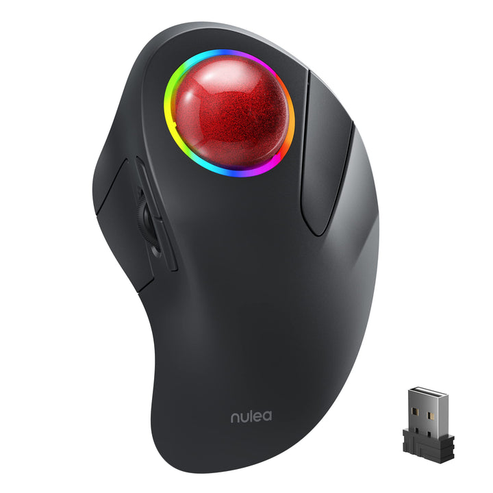 Nulea M505B Mouse Kabellose Trackball-Maus, wiederaufladbare ergonomische RGB-Rollerball-Maus, einfa