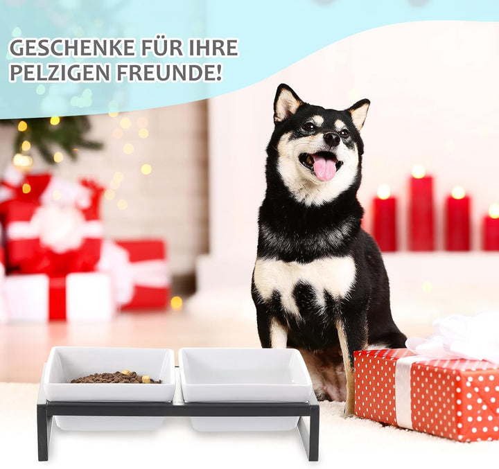Hundenapf Keramik - Futternapf Hund Erhöht - Fressnapf für Mittelgrosse Hunde - Doppel Napf mit Stän