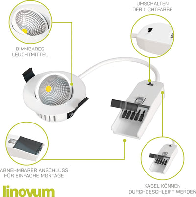 linovum 4er Set Deckenspots ATOA 360° schwenkbar IP65 Wasserschutz mit 3-Farbmodi 3000/4200/6000K, d